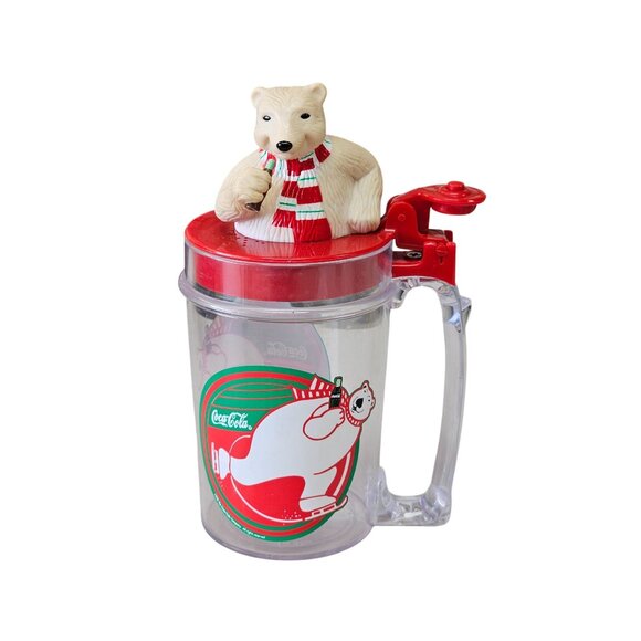 1997 Coca-Cola Polar Bear Plastic Singing  Mug W/ Lid & Handle - Picture 1 of 8